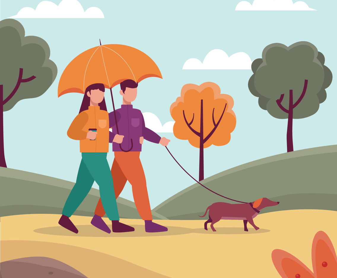 A Couple Walking on the Park in Autumn