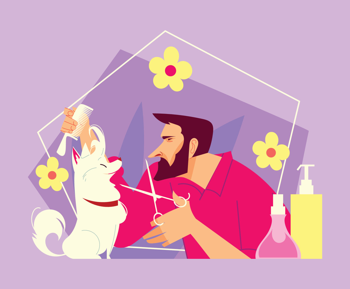 Pet Groomer with A Cute White Dog