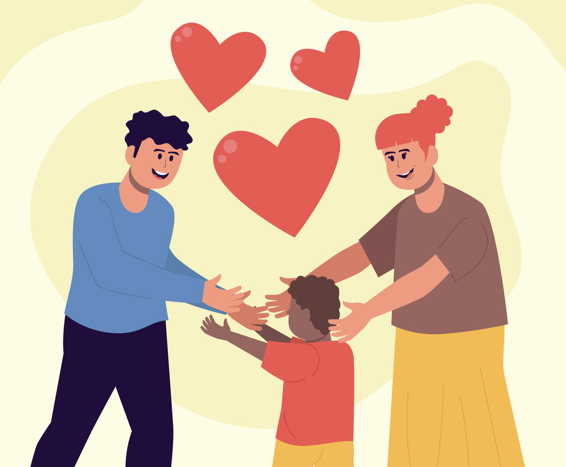 Interracial Family Adopting a Children