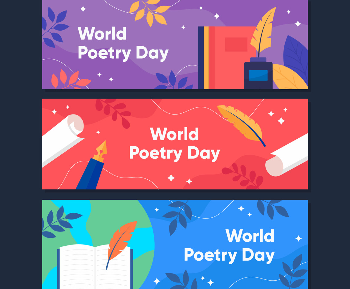 World Poetry Day Celebration Banner Collection Set