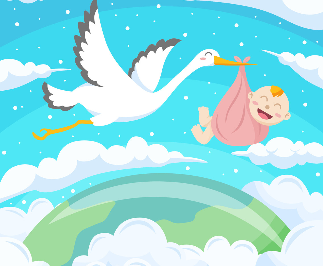 Stork Delivering Cute Baby Concept