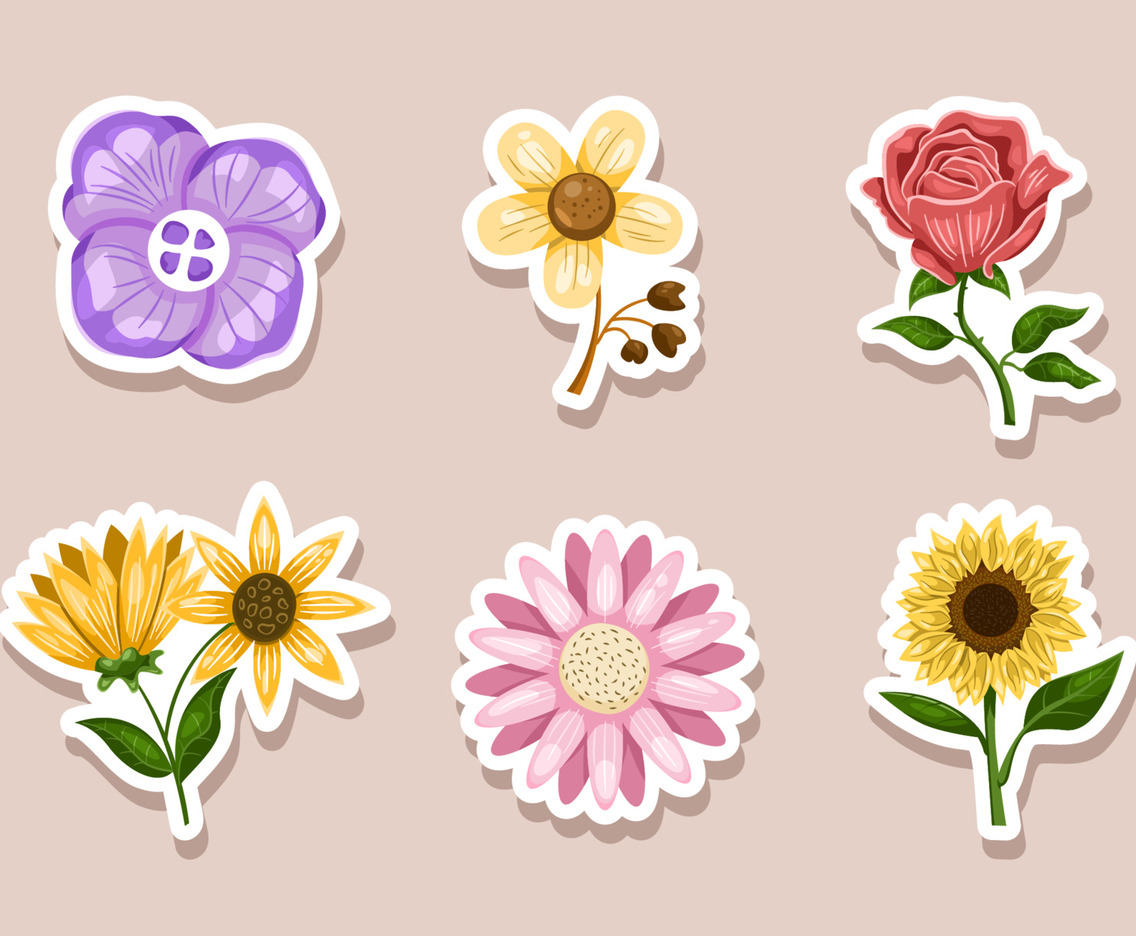 Fall Flower Sticker Set with Flat Design