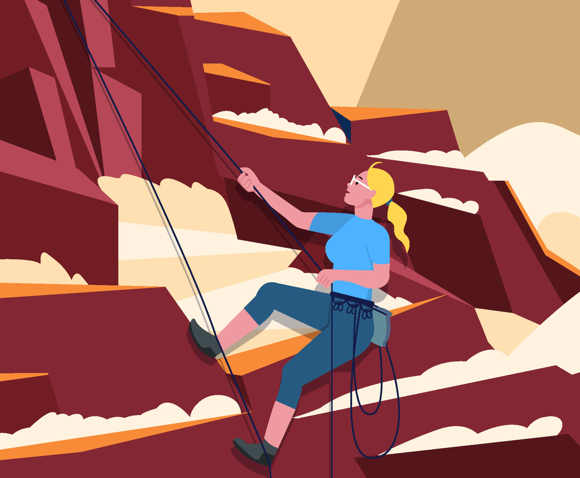 Woman Do Mountain Climbing In Fall Season Concept
