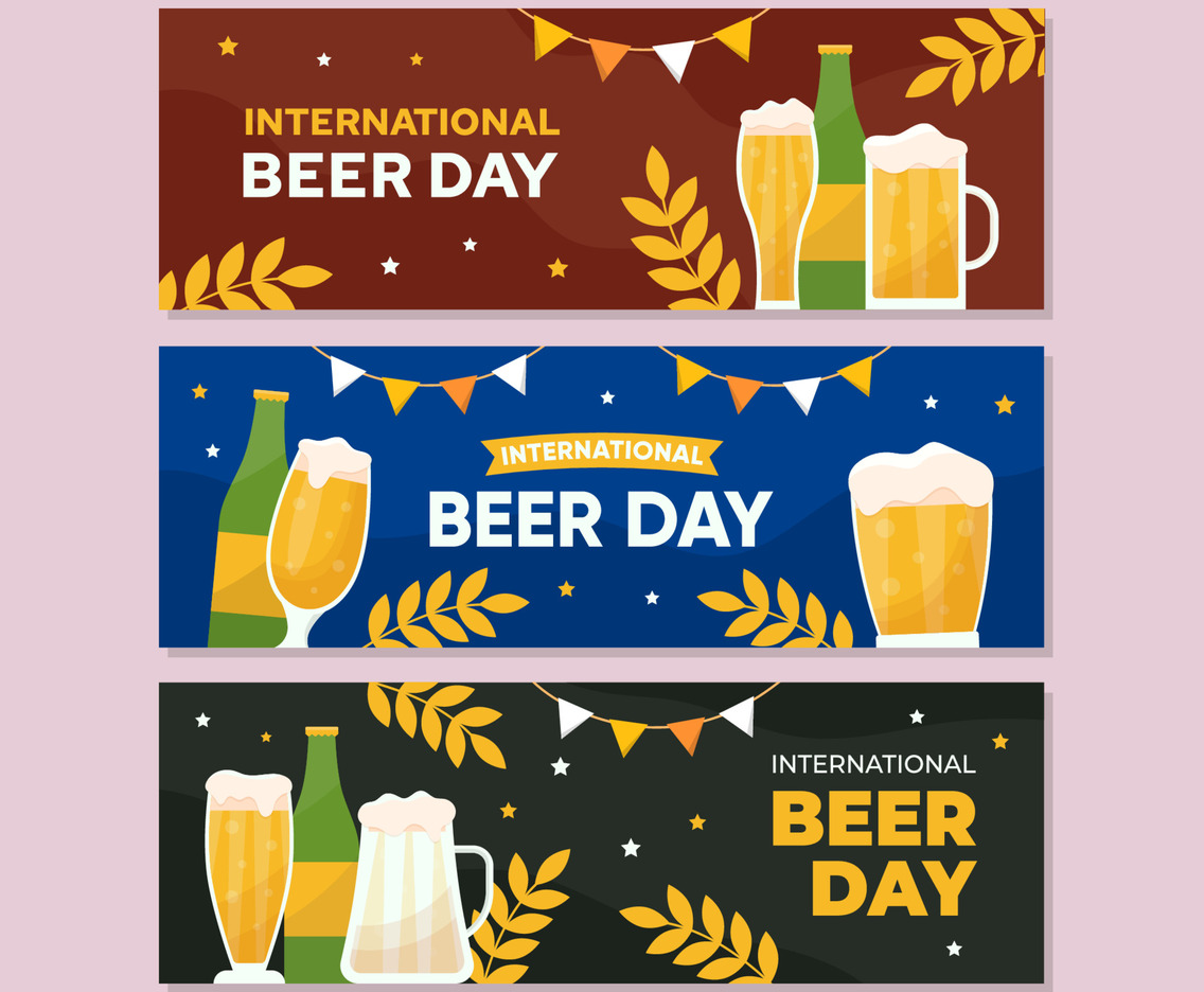 International Beer Day Celebration Banner Collection Set