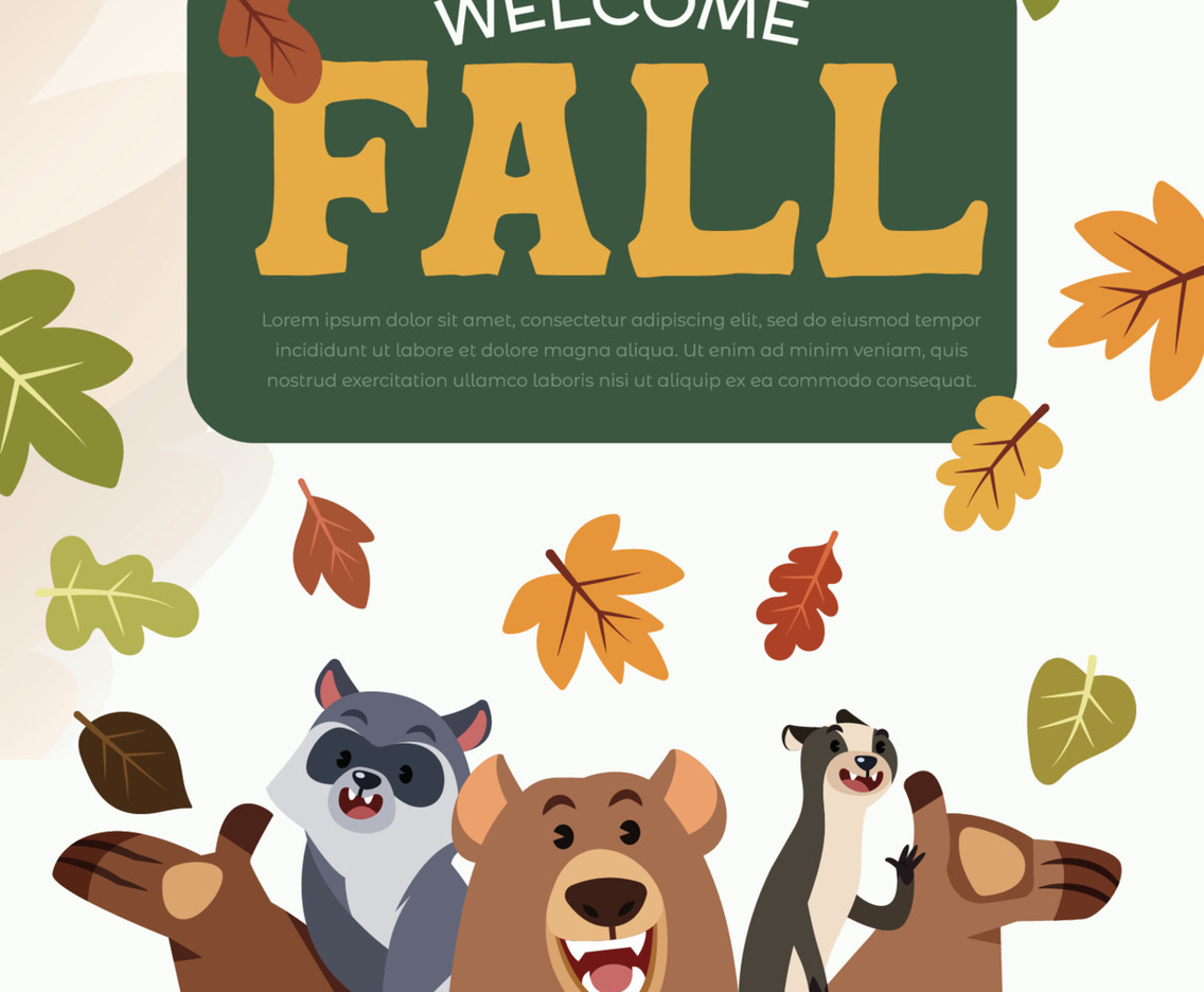 A Bear With A Raccoon And A Weasel Catching Fallen Leaves In Fall Season