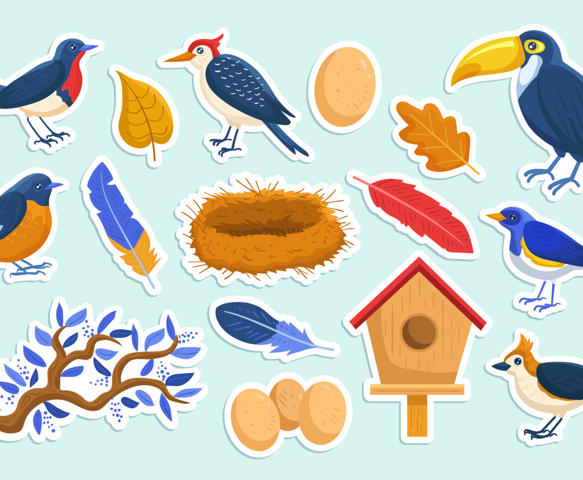 Sticker Set of Journal Template Birds