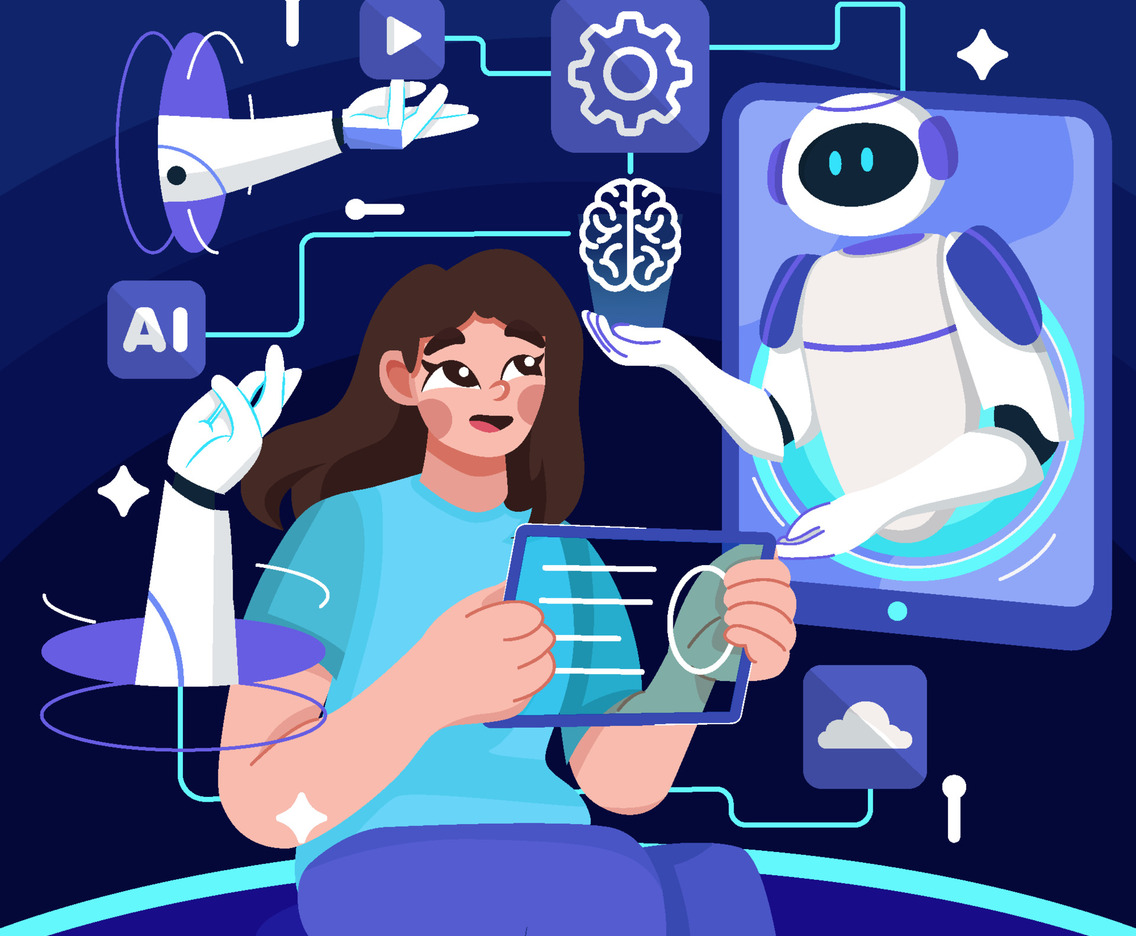 Girl and the Artificial Intelligence Concept