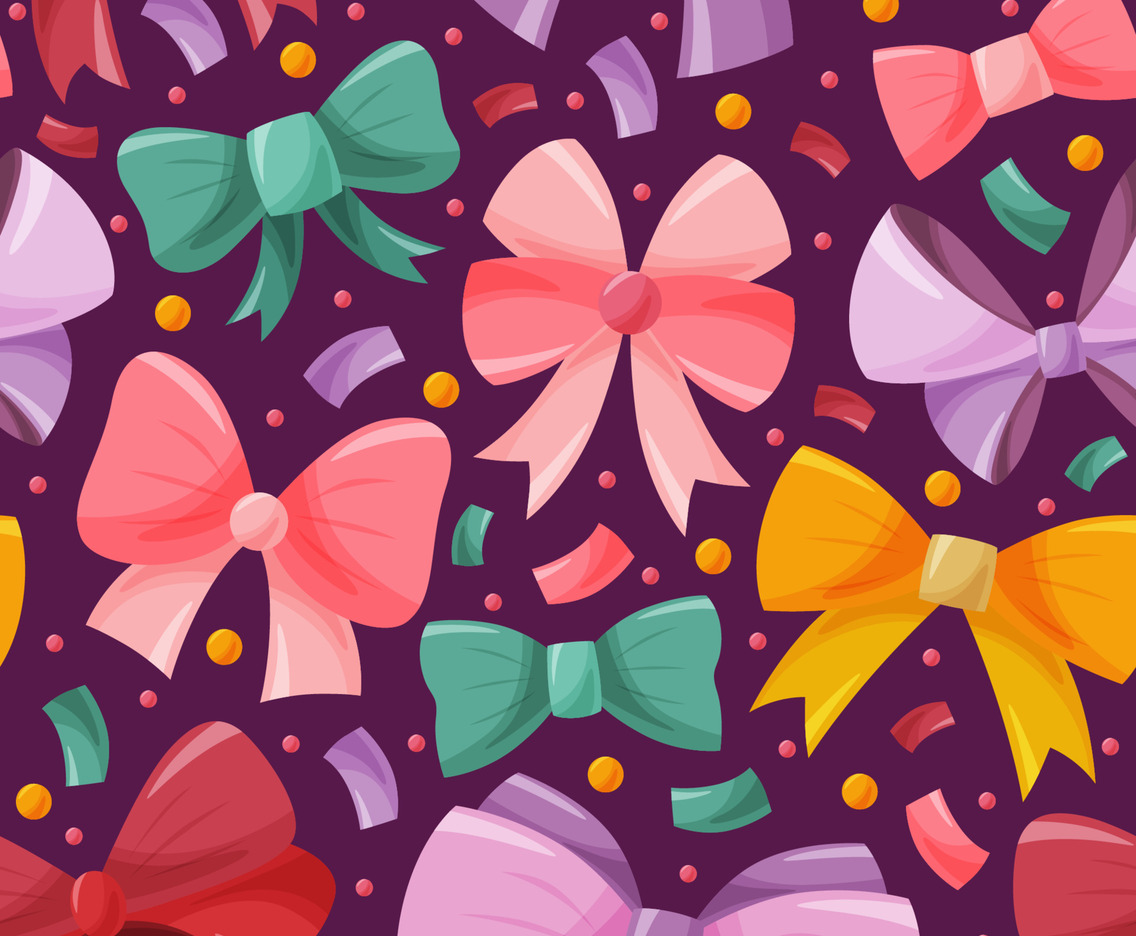 Bow Tie Ribbon Hand Drawn Seamless Pattern Background