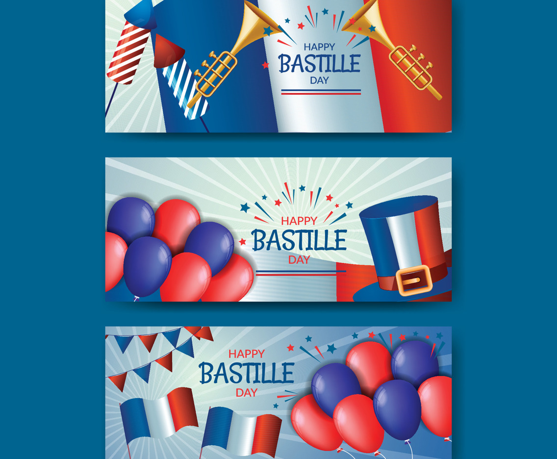 France Bastille Day with Hat, Balloons, and Festive Banner Collection