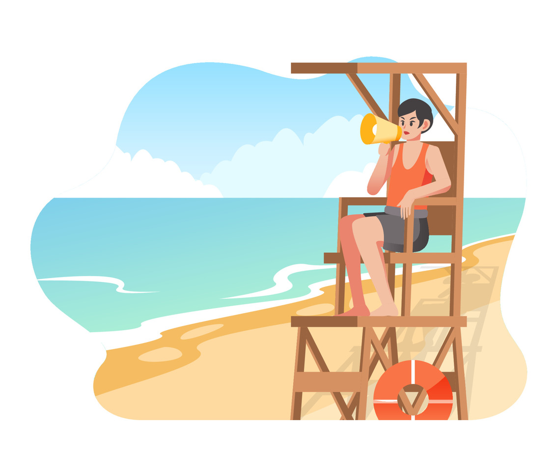 Character Coast Guard with Beach Scenery