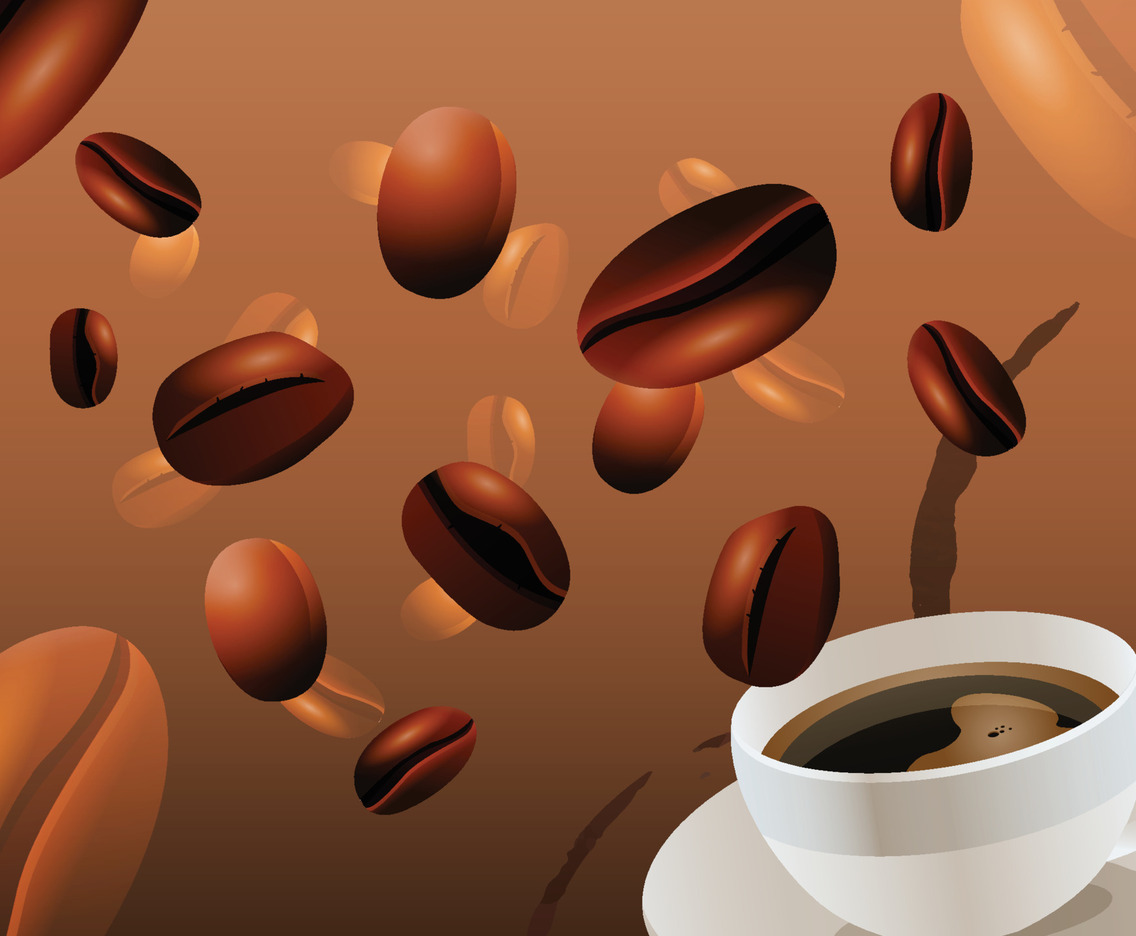 Realilstic Coffee Beans and a Cup of Coffee
