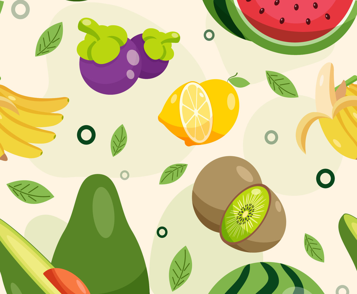 Cute Flat Seamless Template Tropical Fruit