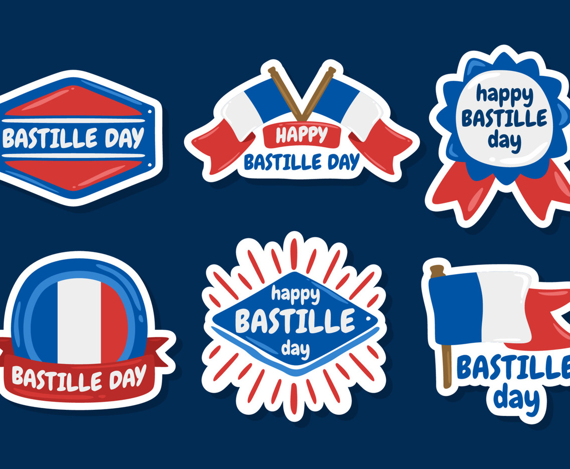 Bastille Day Doodle Badge Emblem Sticker Collection