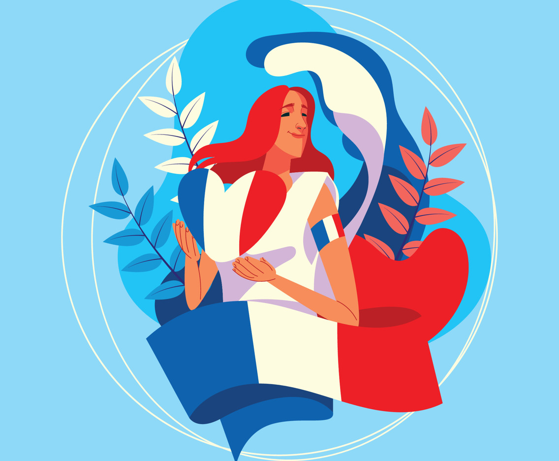 France Woman With Love Shape Baloon in Bastille Day