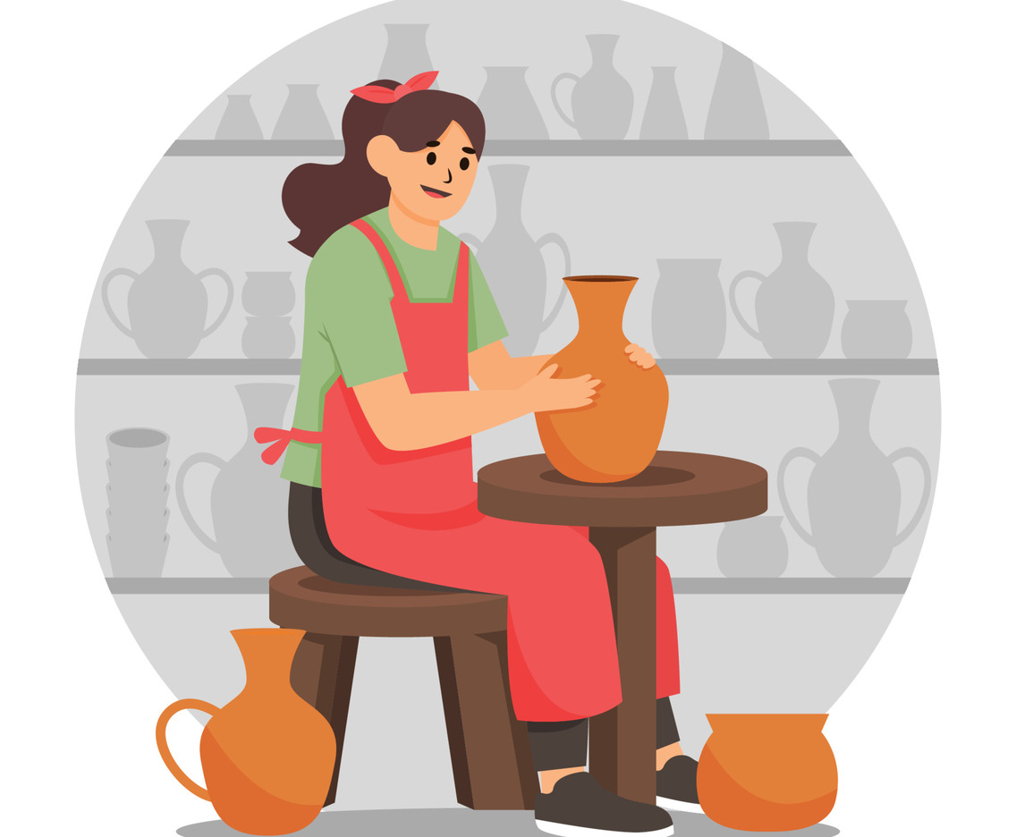 People Making Pottery In Gallery