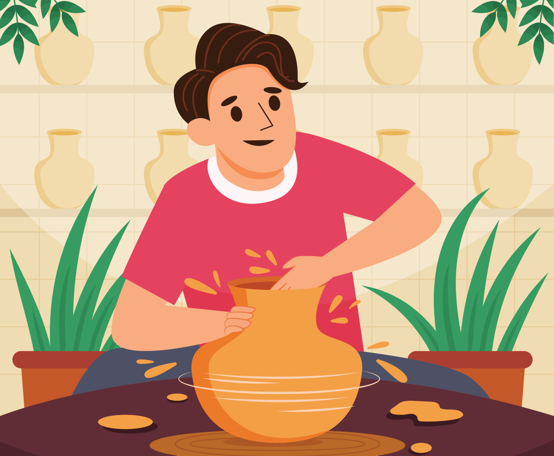 People Making Pottery In Gallery