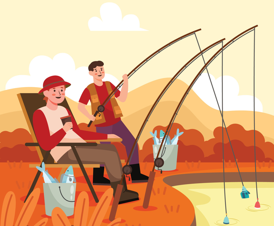 Two Men Do Fishing Activities