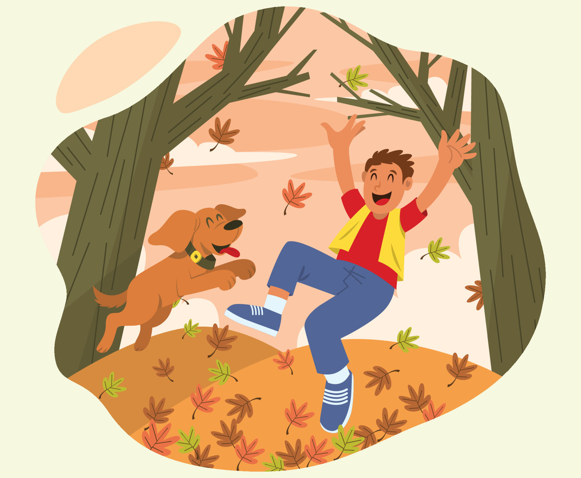 Fall Outdoor Activity Boy And His Dog