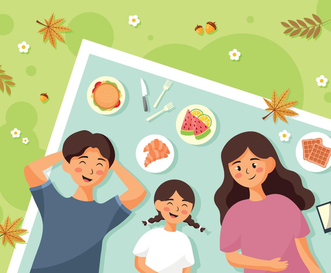 Family Picnic Together During Fall Season