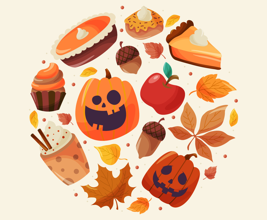 Pumpkin Hunt And Apple Picking For Halloween Hand Drawn Icon Creative Layout