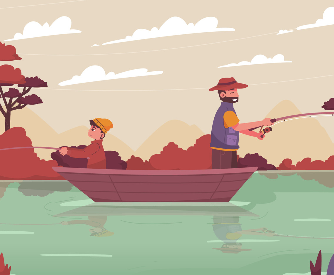 Father and Son Fishing in Fall
