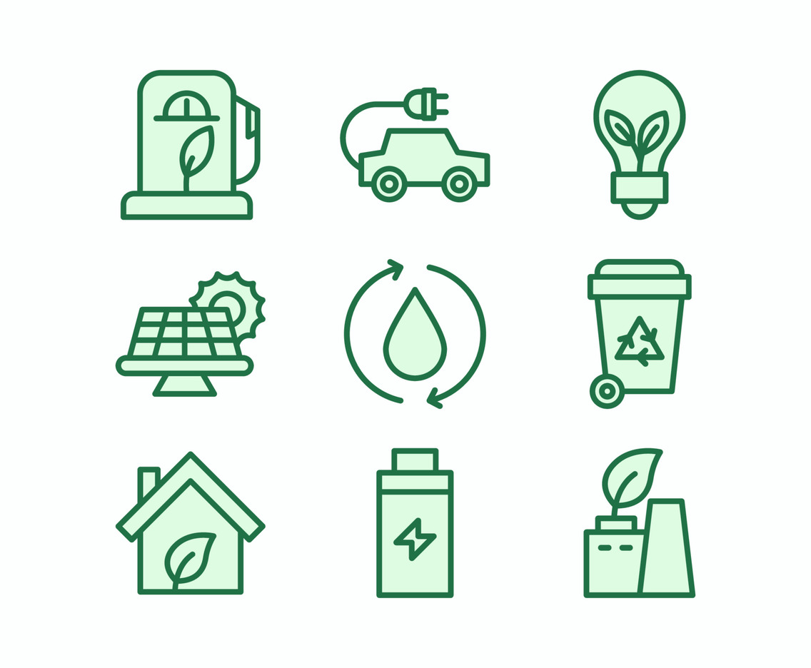 Green Technology Simple Color Outline Icon Collection