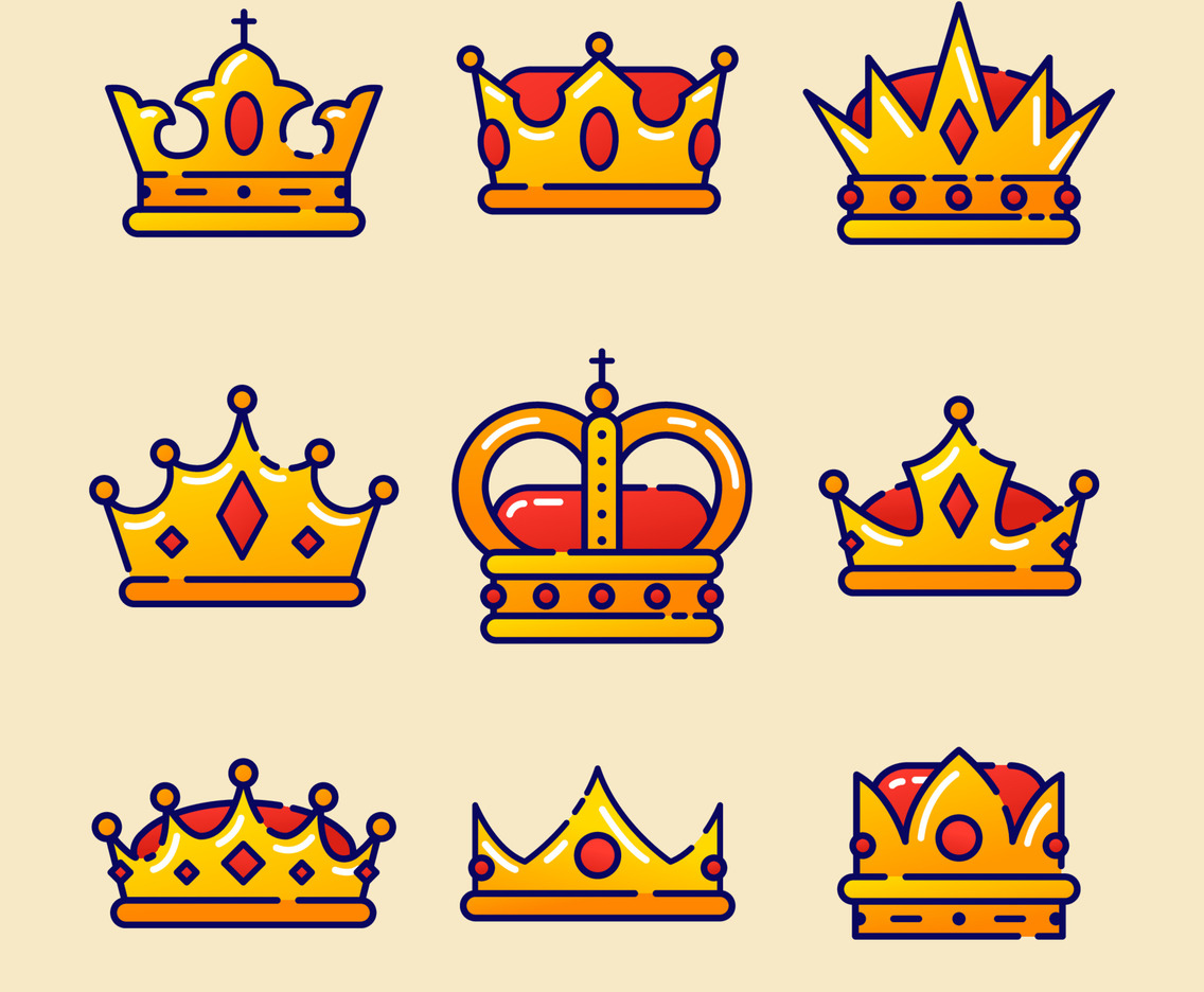 Crown Icons in Flat Style