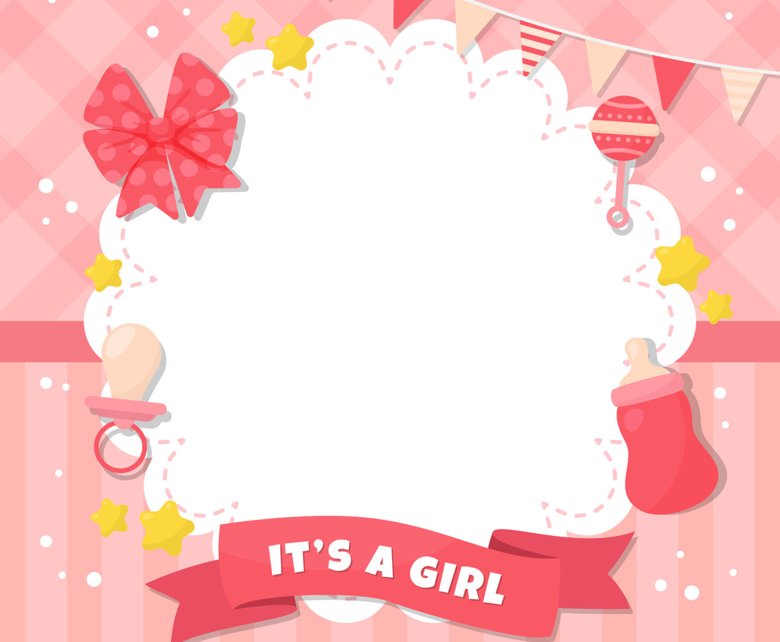 Baby Girl Pink Background in Flat Style