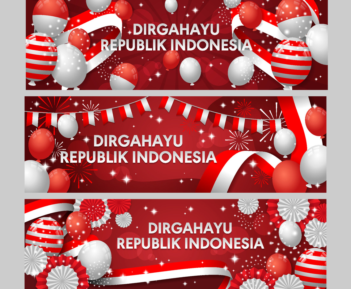 Set of Realistic Banner for Indonesia Independence Day Celebration