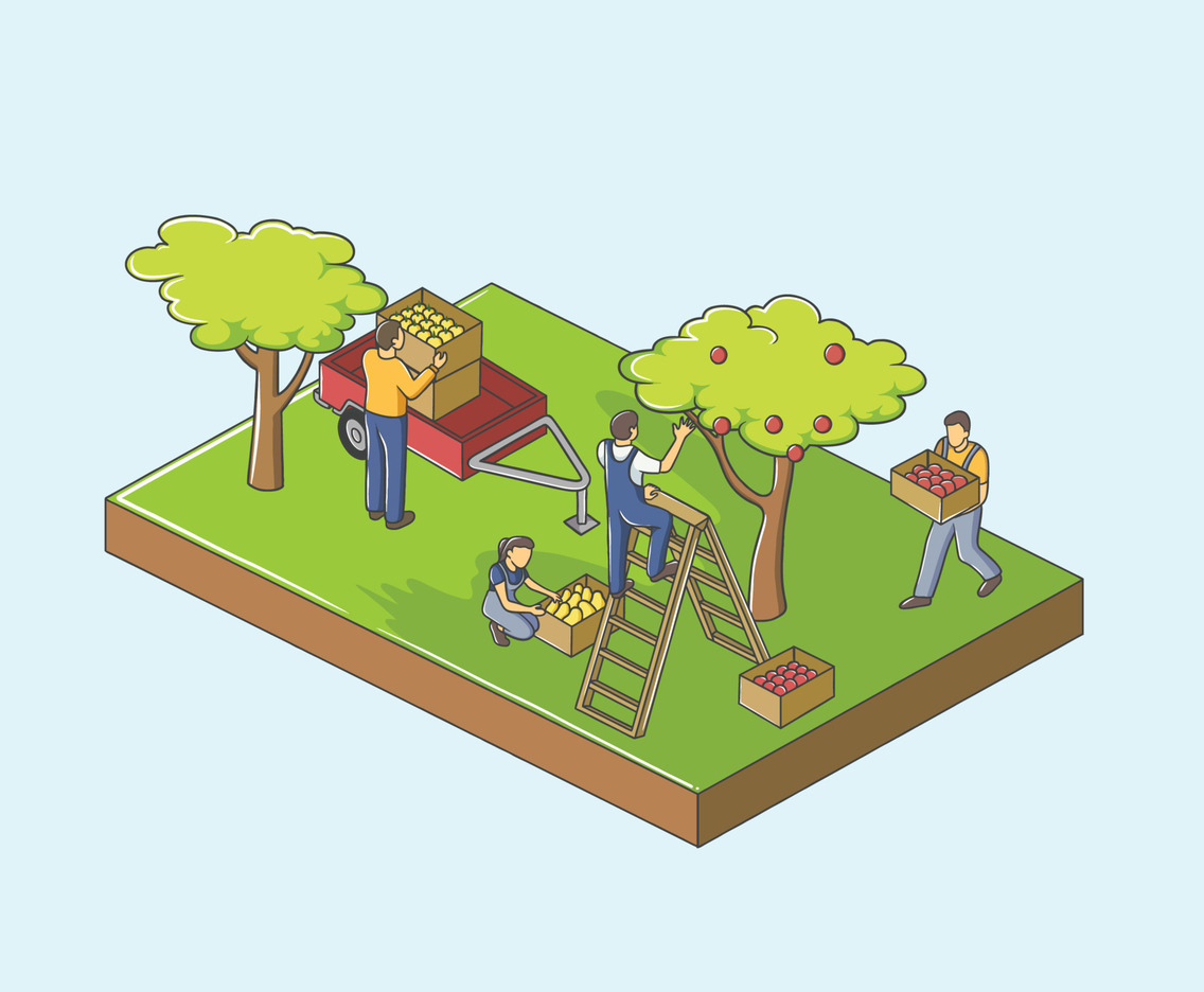 Isometric Gardening Theme With Gardener Concept