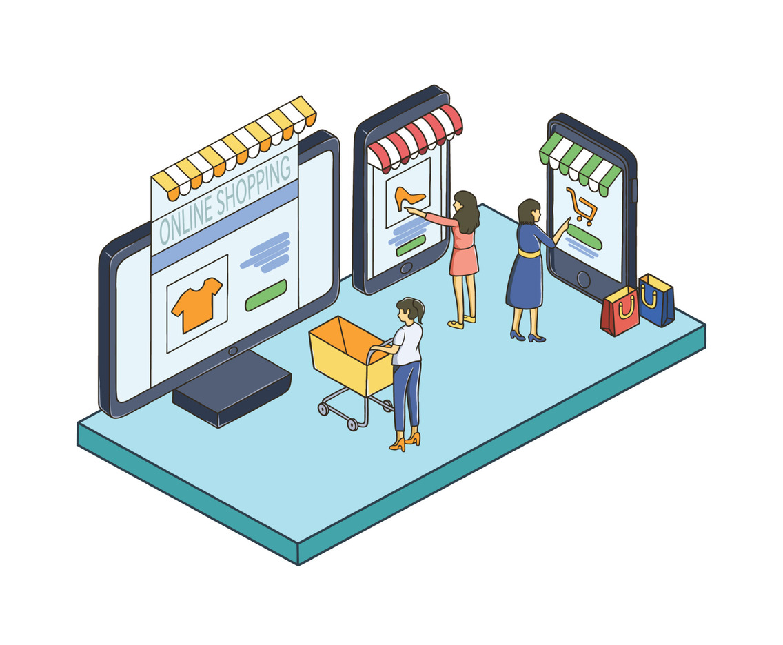 Isometric Online Shopping Theme With Online Shopping Concept