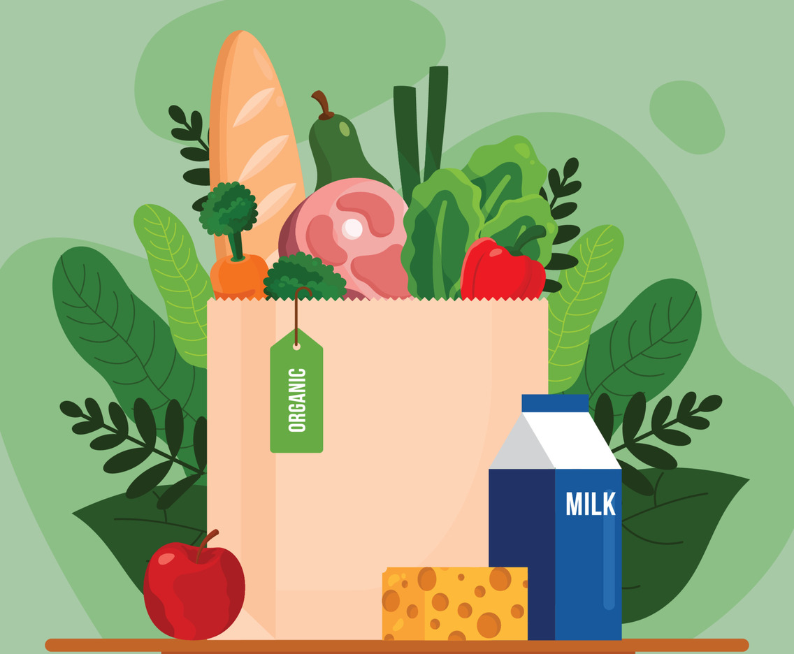 Paper Bag Full of Organic and Fresh Grocery Products