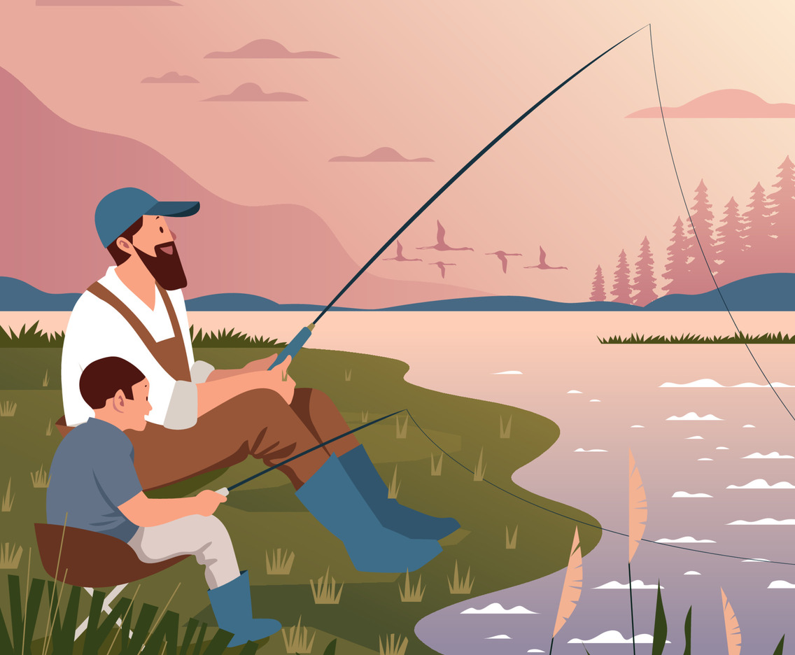 Father and Son Fishing Together