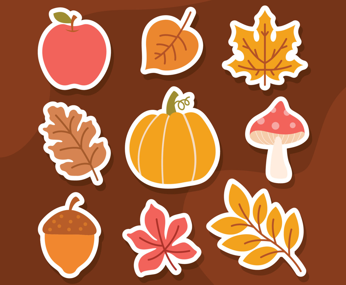 Autum Floral And Fruit Flat Doodle Sticker Collection