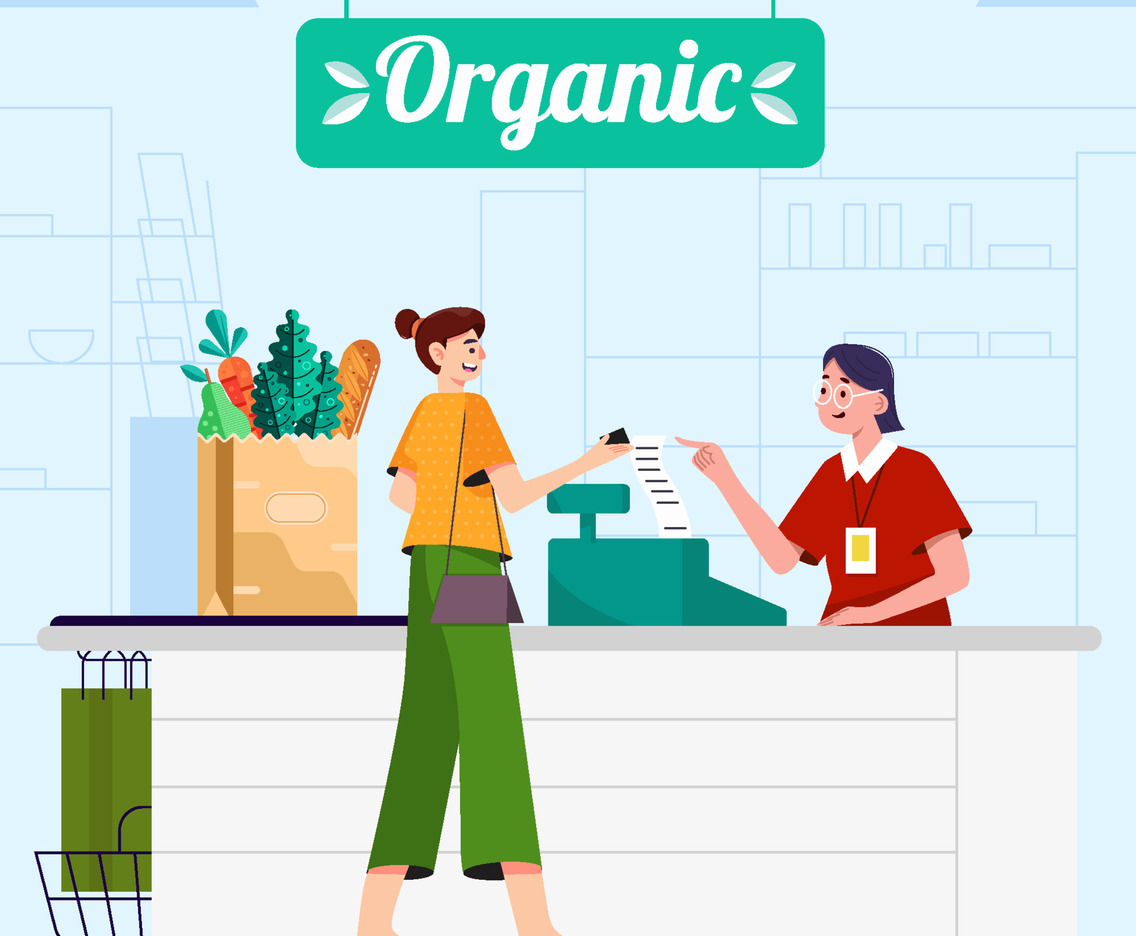Woman Buy Organic Groceries in Supermarket Concept