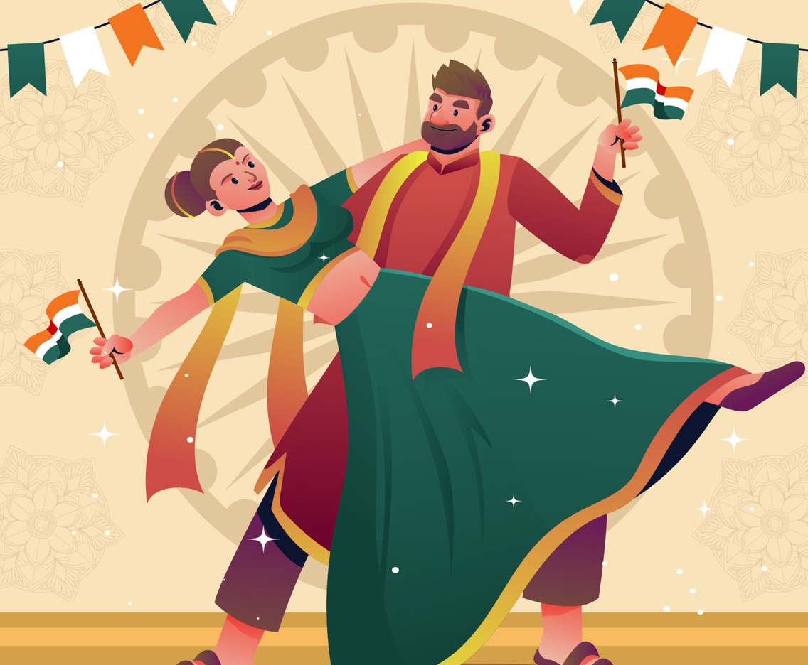 Dancing Couple Celebrating India Independence Day