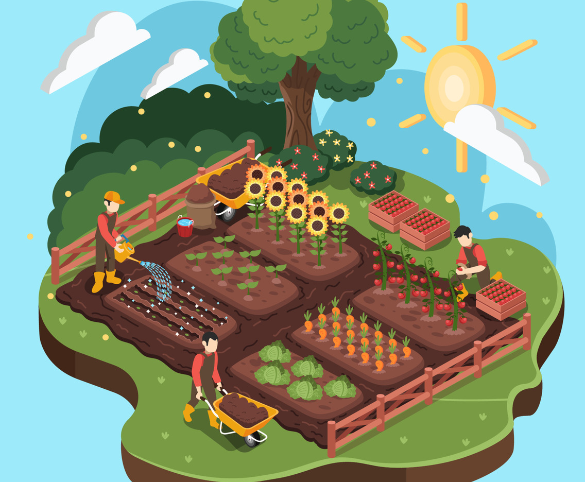 Isometric of Summer Gardening Concept