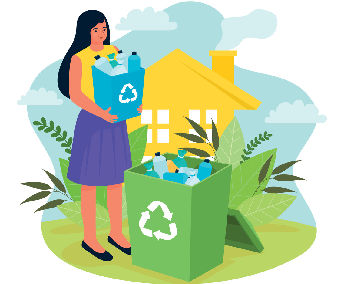 Recycling At Home With Woman Taking Out the Trash