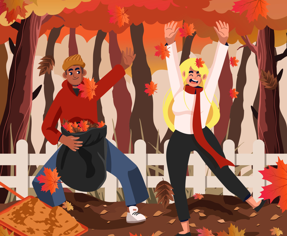 Fun Playing Fall Activity Fallen Leaves Concept