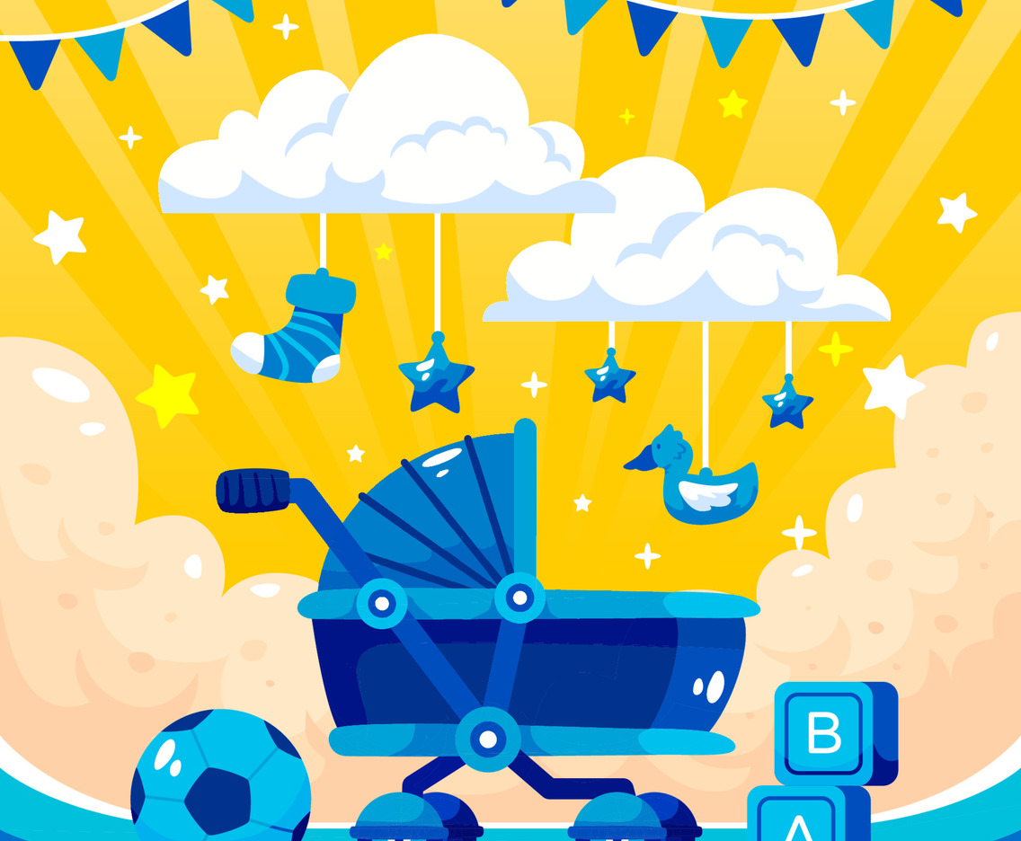 Bornday with Baby Toys and Stroller Concept