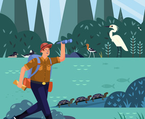 Wildlife Biologist Study Animal In The Forest Concept