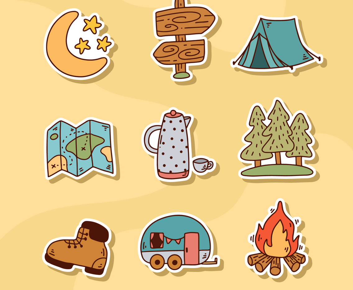 Cute Hand Drawn Camper Van Elements Sticker Collection