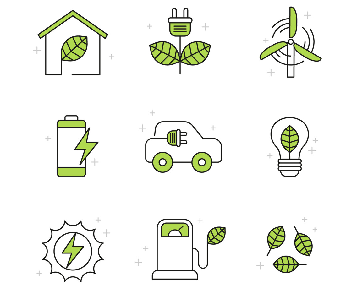 Collection of Eco Green Technology Simple Line Art Icons