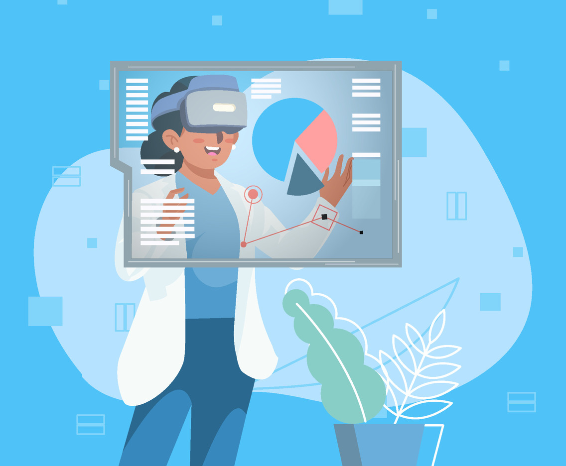 Scientist Using Virtual Headset Search Data Concept