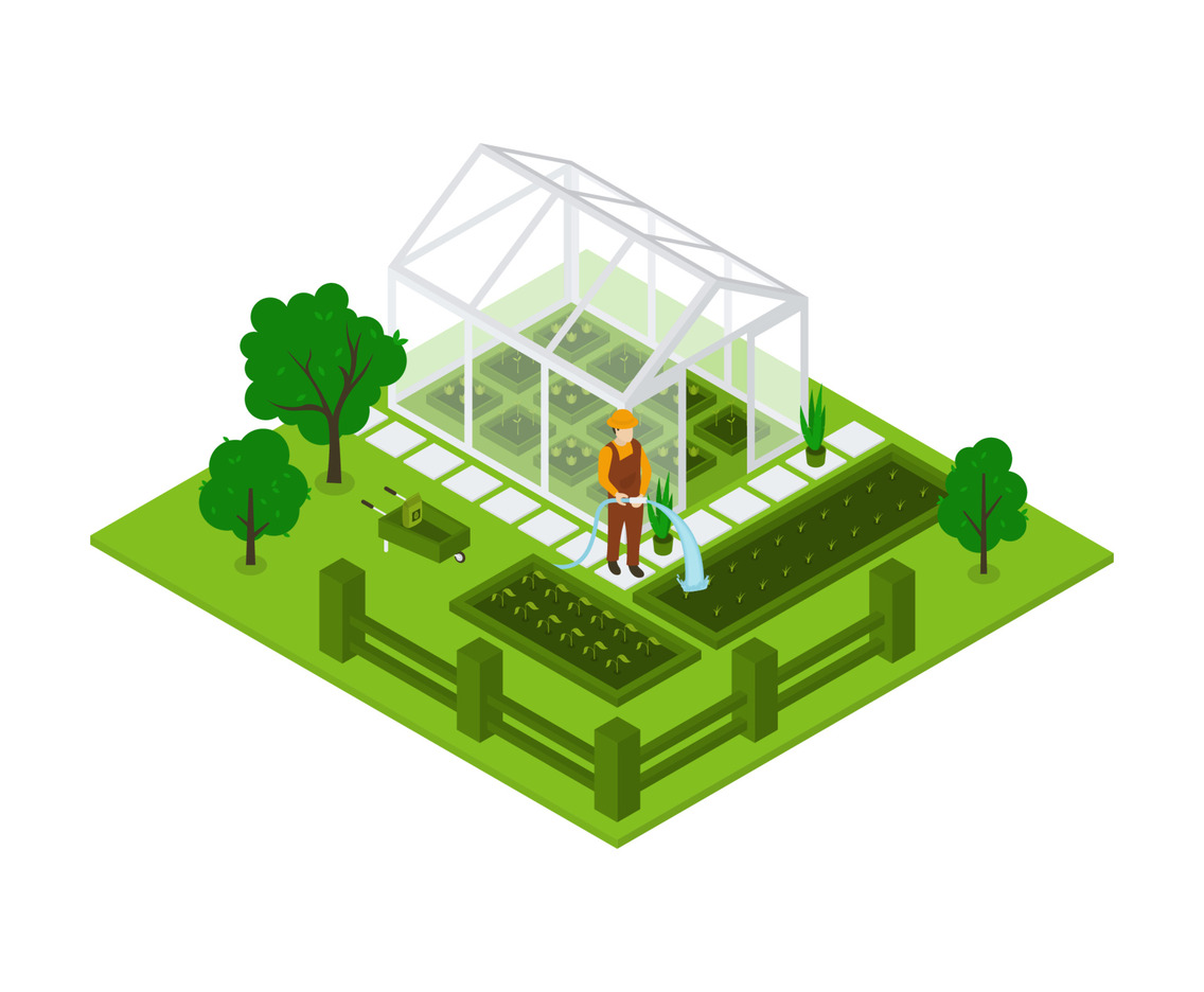 Isometric Gardening Theme With Gardener