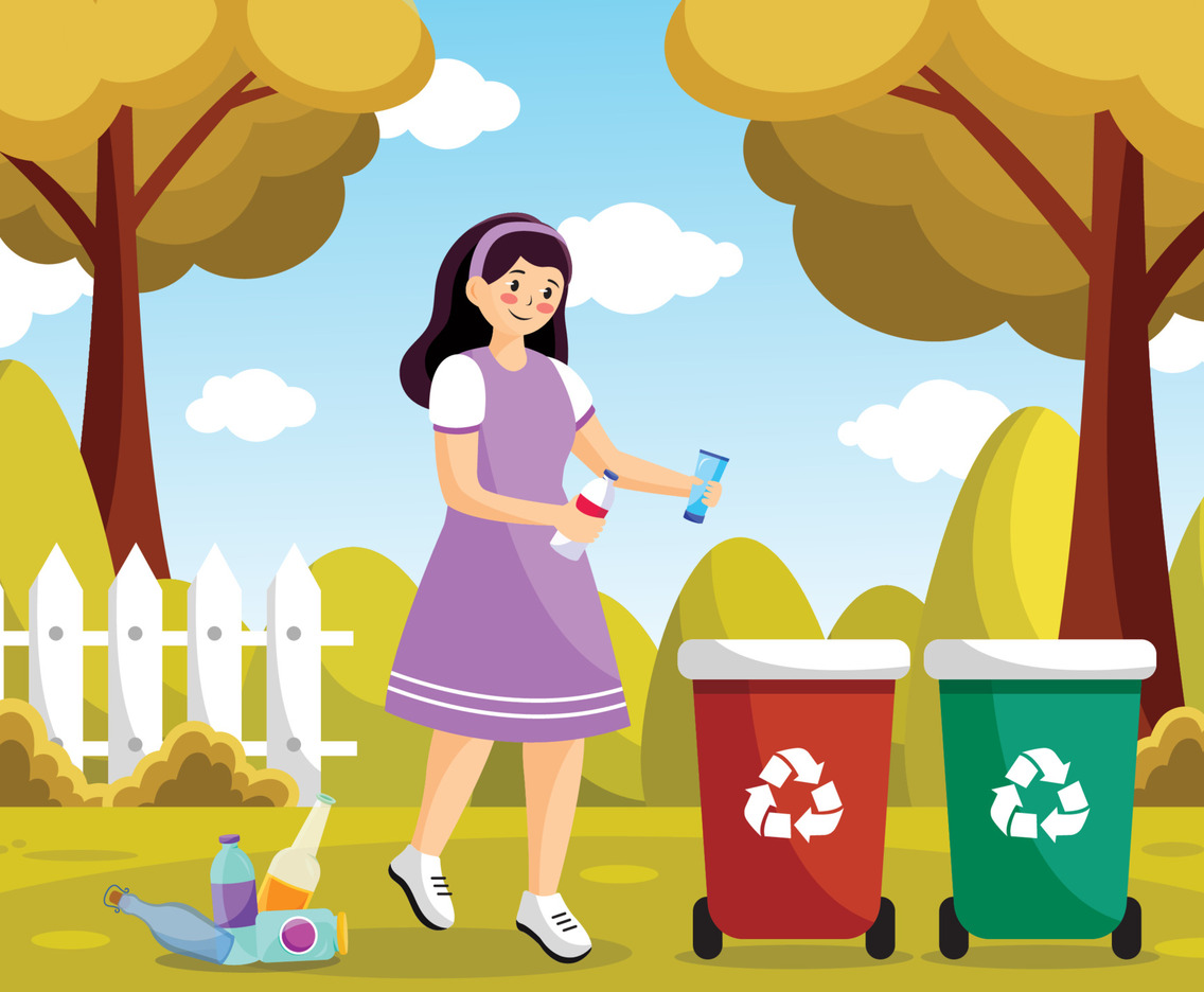 Woman Doing Recycle At Backyard