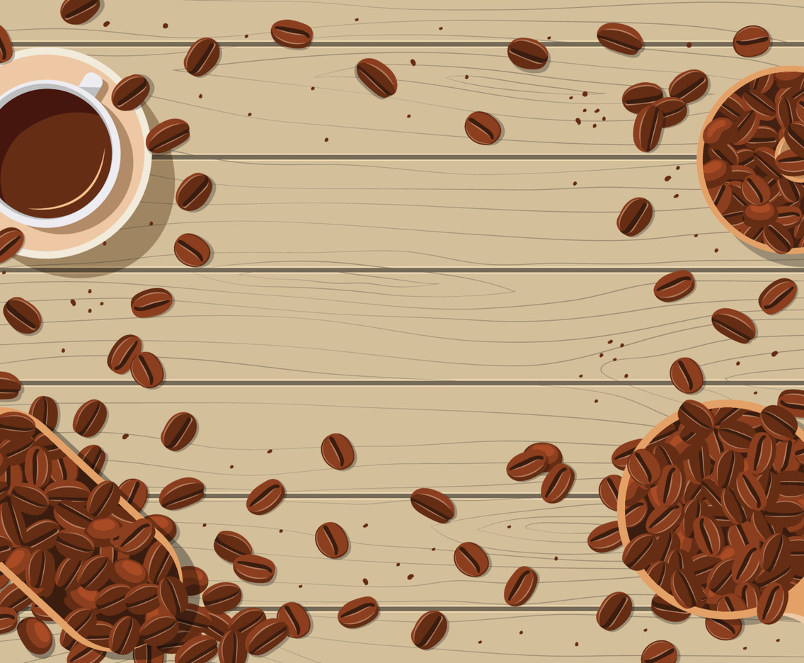 Coffee Bean on Wood Plank Concept