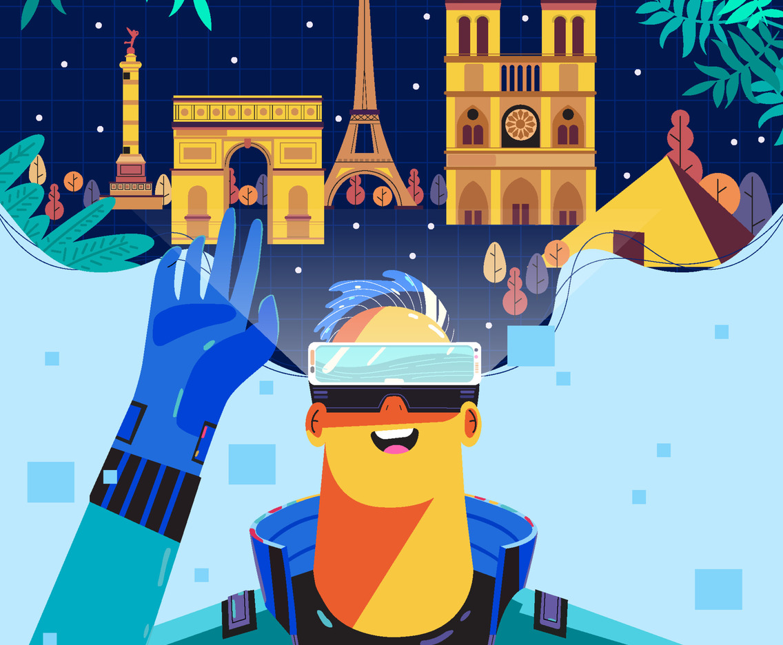 Man Travel To France Virtually Concept