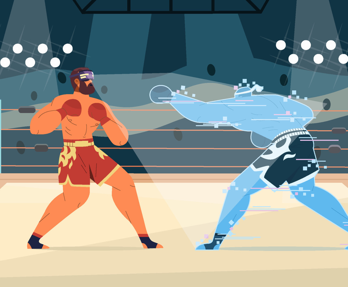 Boxer Practice With Virtual Sparring Partner Concept