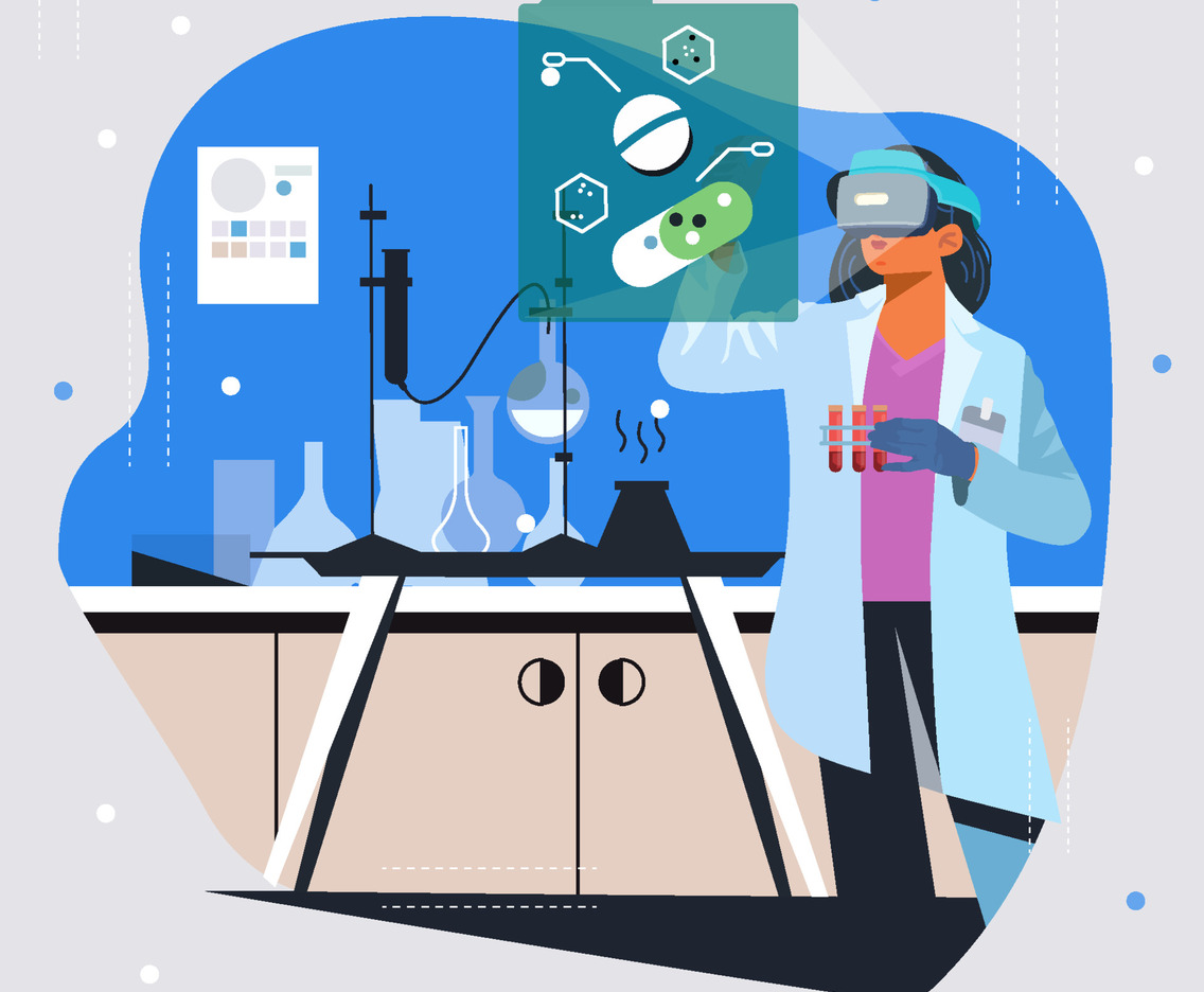 Chemist Using Virtual Reality Create Medicine Concept